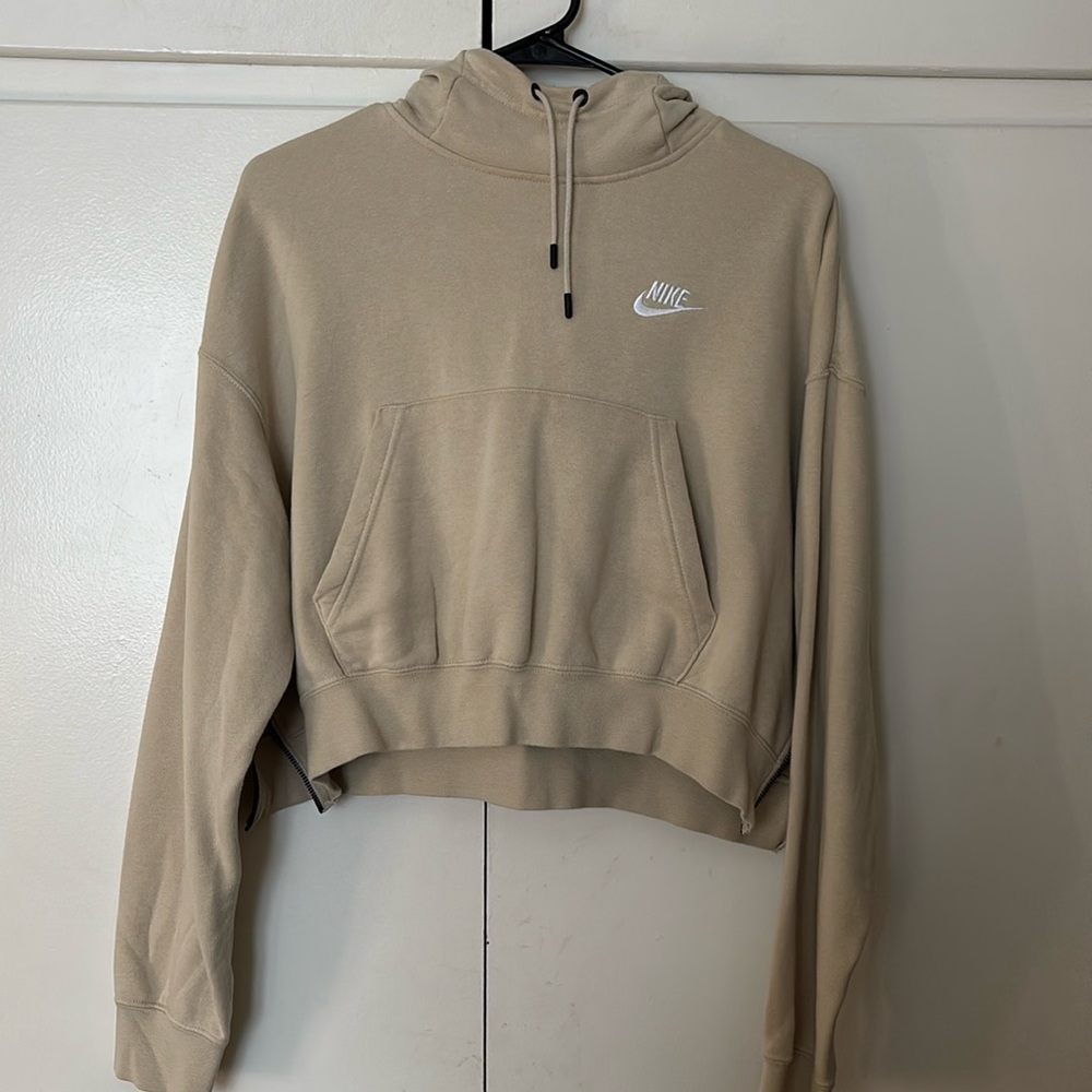 Nike, women’s cropped hoodie, side zippers, tan, size M, worn once